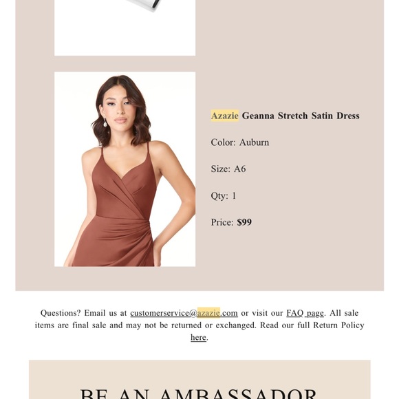 AZAZIE AUBURN BRIDESMAIDS DRESS & bow tie / pocket square - Picture 3 of 4